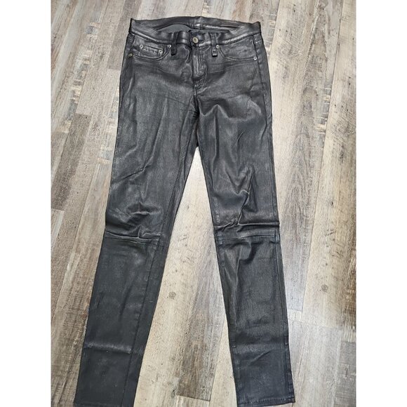 Rag & Bone 100% Lamb Leather Skinny Pants Washed Black Size 30 - Picture 1 of 7